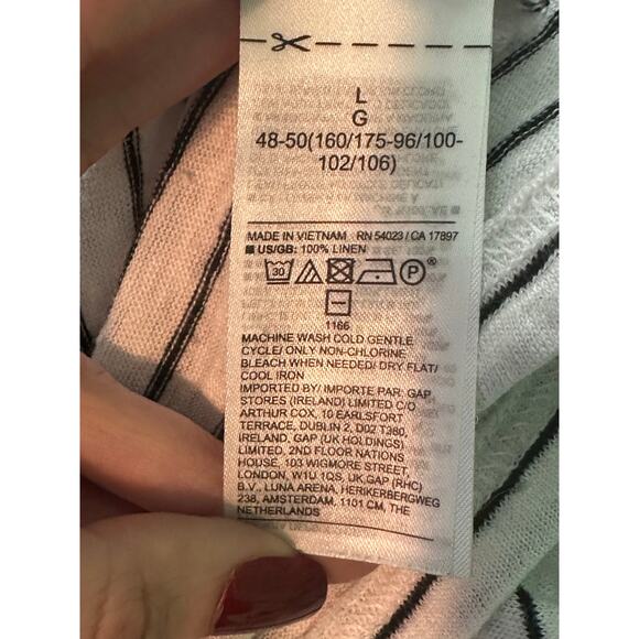 Banana Republic white black stripes linen cap sleeves top size Large - Picture 4 of 10